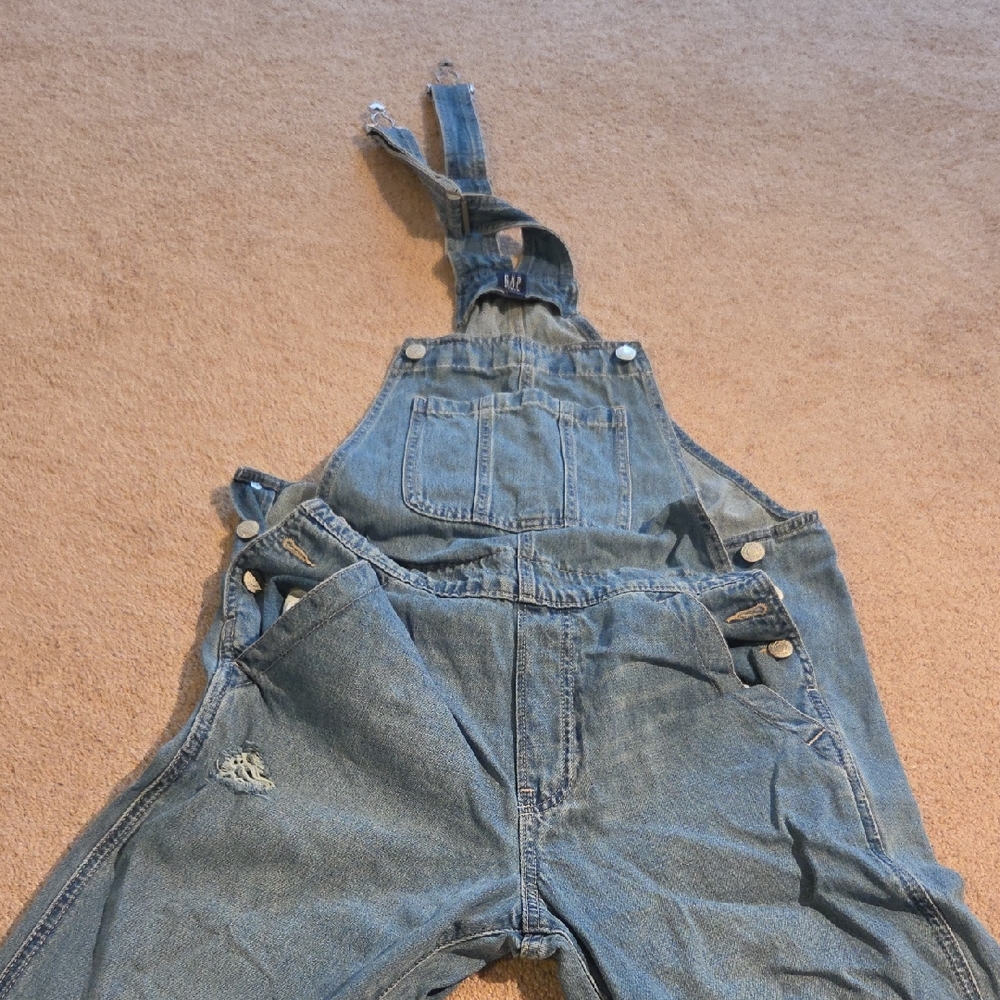GAP Denim Blue Destressed Overalls Size XS